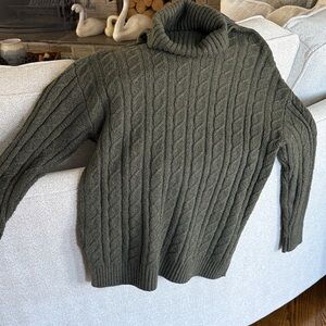 Joie women’s slightly oversized sweater with cable design dark olive green